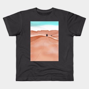 walk with dog in desert Kids T-Shirt